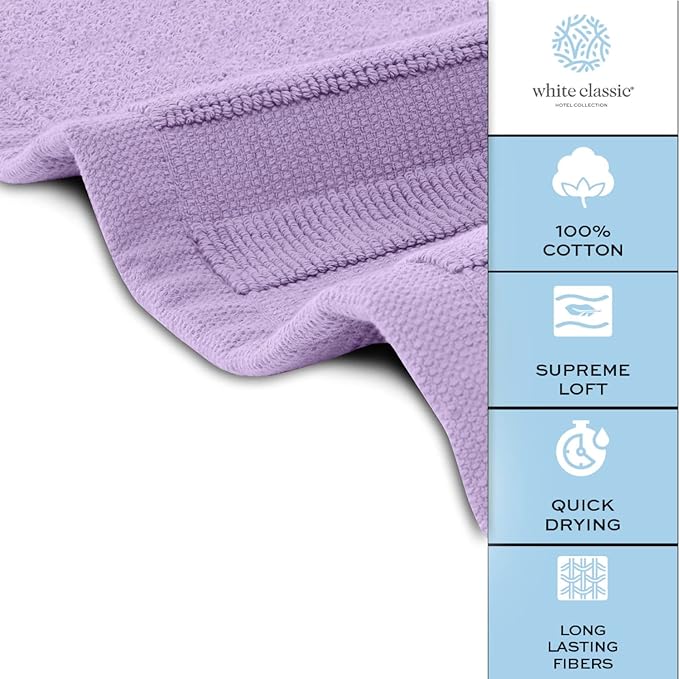 White Classic Luxury Bath Mat Floor Towel Set - Absorbent Cotton Hotel Spa Shower/Bathtub Mats [Not a Bathroom Rug] 22"x34" | 2 Pack | Lavender