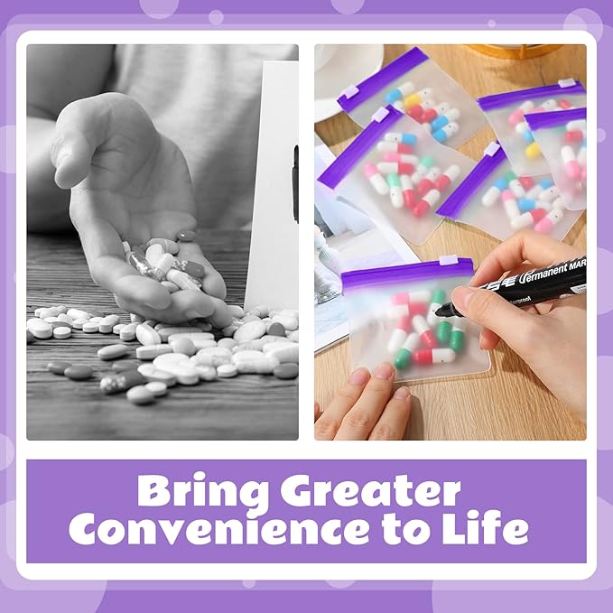 24 Pieces Pill Pouch Bags Zippered Set Reusable Translucent Medicine Organizer Sealing Travel Plastic Bags with Slide Lock for Storage(Purple)