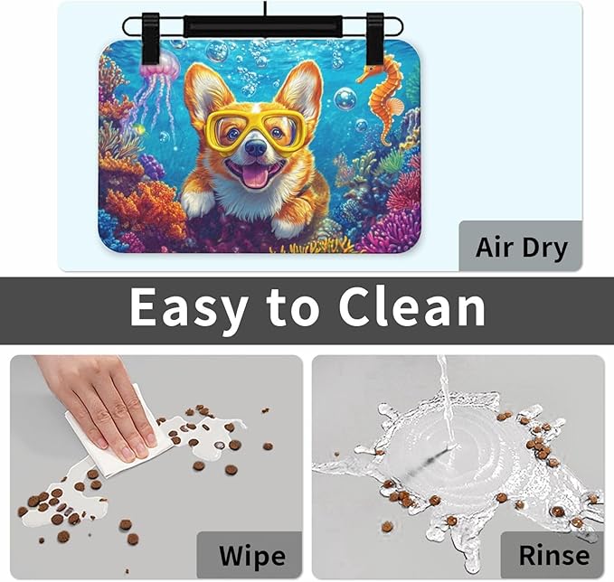 Corgi Food Mat for Floors Waterproof,Quick Dry Anti-Slip Dog Bowl Mats for Food and Water,Pet Feeding Mats,Pet Placemat for Messy Drinkers to Protect Floors,Pets Supplies 23.62×15.75in