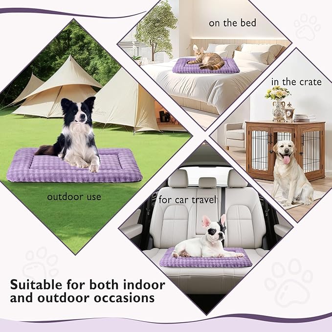 Yaning Dog Bed Mat Crate Pad for Large Dogs, Washable Soft Pet Sleeping Mat Kennel Pad with 3D Bubble Pattern, Dusty Purple, 36"x 23"