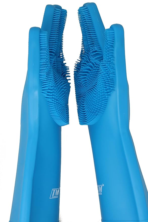 Tesmarks Pet Grooming Gloves - Hair Removal, Massage, and Bathing Shampoo Gloves in Blue