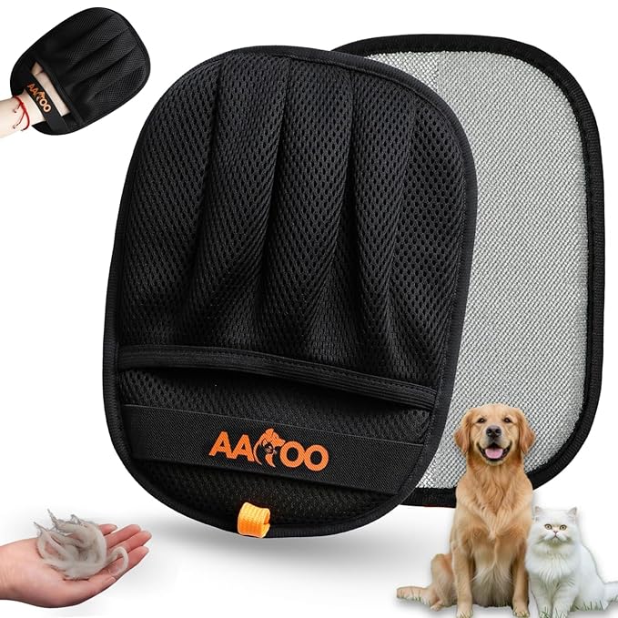 AAROO Pet Hair Removal Glove for Cats & Dogs with Silicone Pet Toothbrush – Reusable Magic Brush – Five-Finger Electrostatic Pet Hair Remover Glove for Laundry, Couch, Carpet & Car Seat