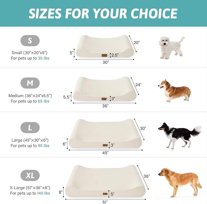 COZY KISS Orthopedic Dog Bed for Small Dogs up to 35 lbs - Removable Washable Cover with Waterproof Lining & Non-Skid Bottom, Cotton-Polyester Blend Boat-Shaped Lounger Mattress, S(30x20x5in), Beige