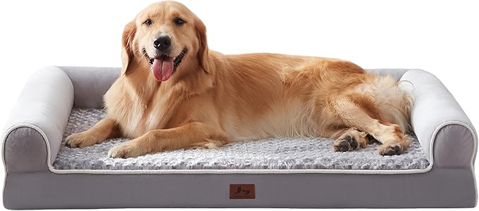 Warmrest Large Dog Beds Large Sized Dogs, Orthopedic XXL XL Dog Bed for Medium Size Dogs, Big Waterproof Couch Sofa with Removable Washable Cover for Pet, Light Grey, 48"*35"*8"