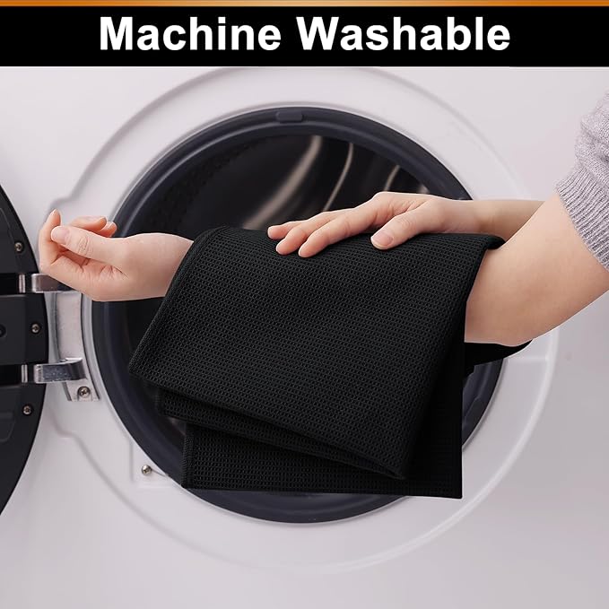 Homaxy 100% Cotton Waffle Weave Kitchen Towels - 12 Pack Soft and Absorbent Dish Towels - 16 x 26 Inches Quick Dry Hand Towels - Black