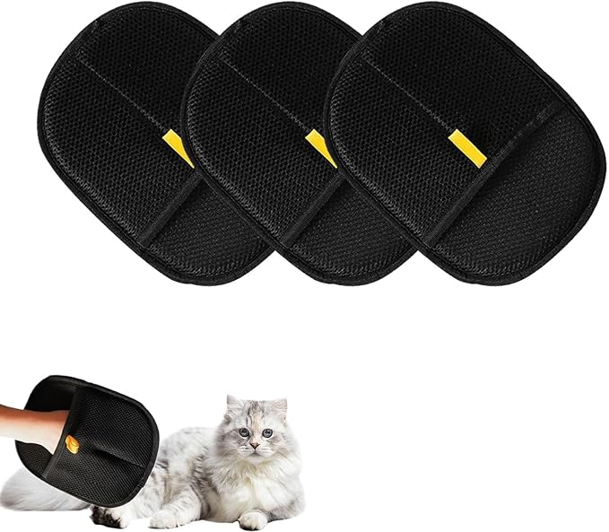 RAINPOT 2025 Upgraded Pet Hair Removal Glove |Double-Sided – Reusable Grooming & Bathing Glove for Dogs and Cats |Soft Silcone Touch |Easy Deshedding and Cleaning Mitt (Black, 3 PCS)