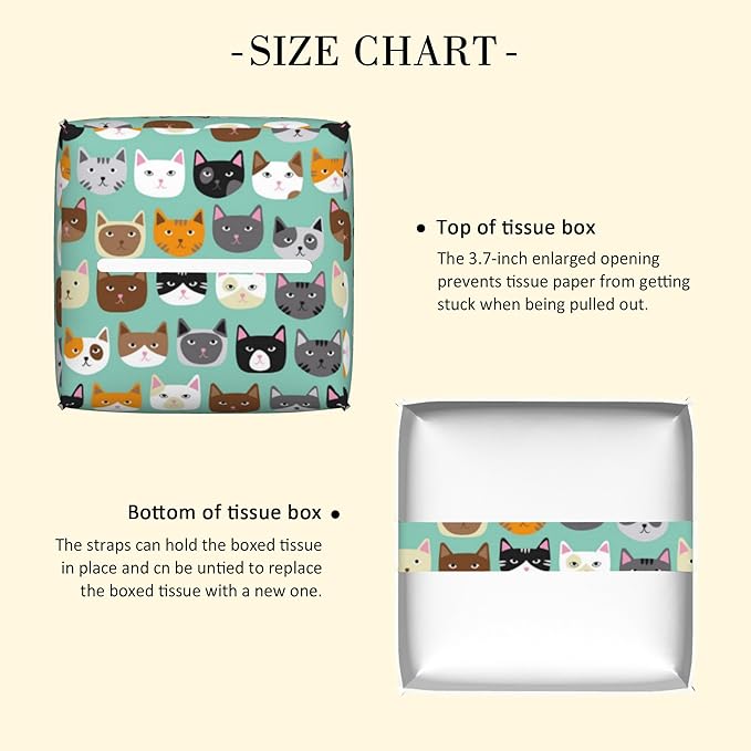 POIUBLE Cute Cat Face Tissue Box Cover Funny Cats Leather Tissue Box Holder Square Facial Paper Organizer Dispenser for Bathroom Kitchen Bedroom Vanity Countertop Night Stands