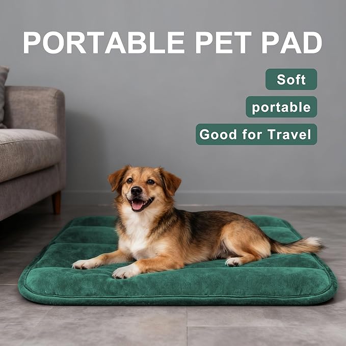 Fogkiss Dog Bed Mat, Reversible Dog Crate Pad with Washable Kennel Mat and Soft Foam, Flat Pet Bed for Dogs & Cats, for Crates Carriers & Travel (Green, 34" L*20" W*1.5" Th)