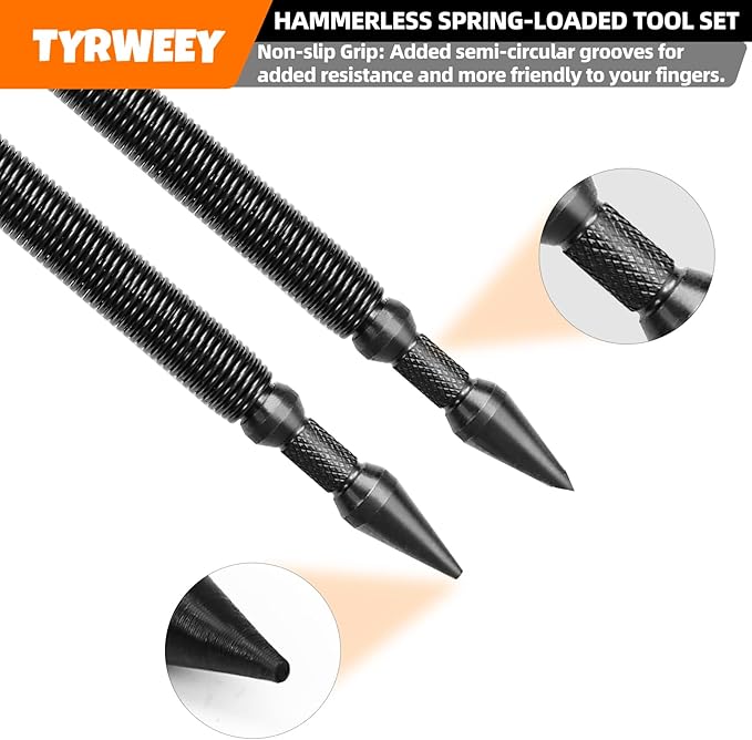 TYRWEEY 5-Piece Nail Setter Dual Head Nail Set & Dual Head Center Punch & Hinge Pin Remover Punch Set, Nail Setter Features 1/8-in, 3/16-in, 1/16-in, 1/32-in & Trim Nail Punch with Retaining Clip