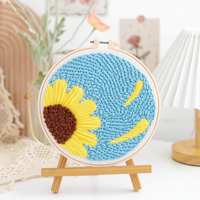 Woohome Punch Needle Kit Included Plastic Hoops, Punch Needle Cloth, Color Yarn and Punch Needle Tools for Adults, Beginners (Tulips and Sunflowers)