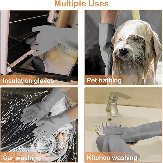 Yintoper Pet Grooming Gloves, Dog Bathing Gloves with High-Density Teeth, Heat Resistant Silicone Cat Hair Remover with Enhanced Five Finger Design, Bathing and Massaging for Dogs and Cats (Grey)