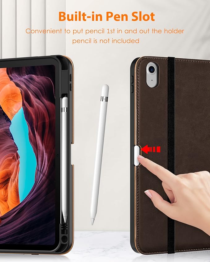 DTTO for iPad (A16) 11th Generation Case 11 Inch 2025, iPad 10th Generation Case 10.9 Inch 2022, Premium Leather Business Folio Stand Cover with Pencil Holder - Auto Wake/Sleep, Dark Brown