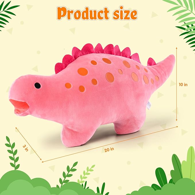 BB FUN HOUSE Dinosaur Pillow Plush, Stuffed Animal Birthday Gift Dino Decorative Throw Pillow for Kids Teens Adult Room Decor Soft Plushie Toy, Pink