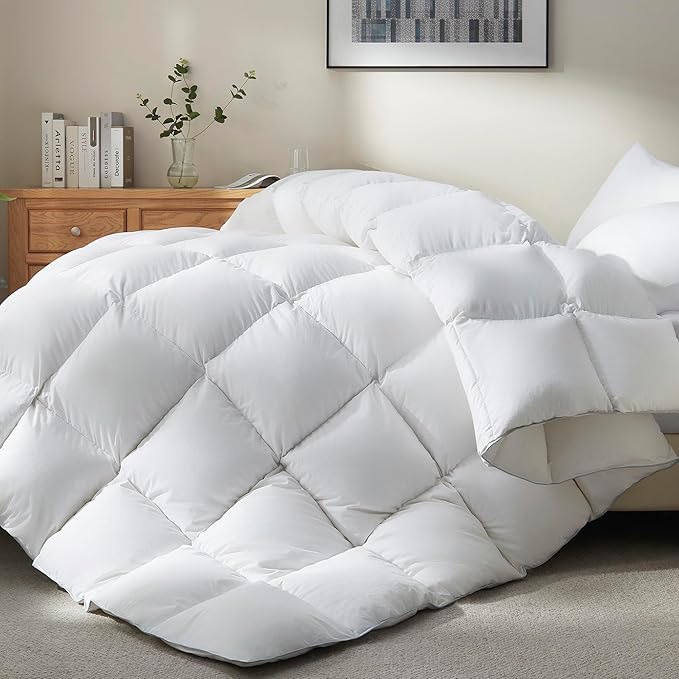 Ubauba Goose Feather Down Fiber Comforter Twin Size - All Season White Fluffy Duvet Insert - Luxurious Hotel Bedding Comforter - Ultra Soft 100% Cotton Cover, Medium Warmth (68x90 Inch)