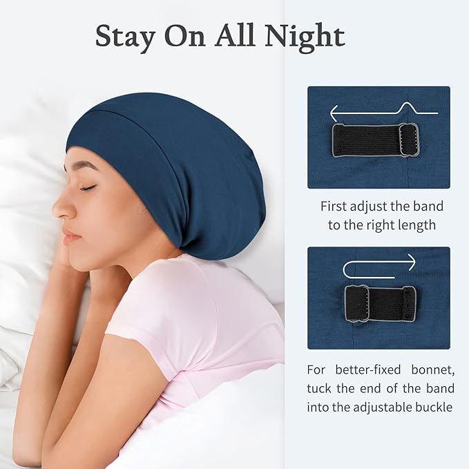 OLESILK Mulberry Silk Bonnet for Men, Mens Bonnet for Curly Hair, 100% Real Silk Hair Bonnet for Sleeping, Night Cap for Frizzy, RoyalBlue