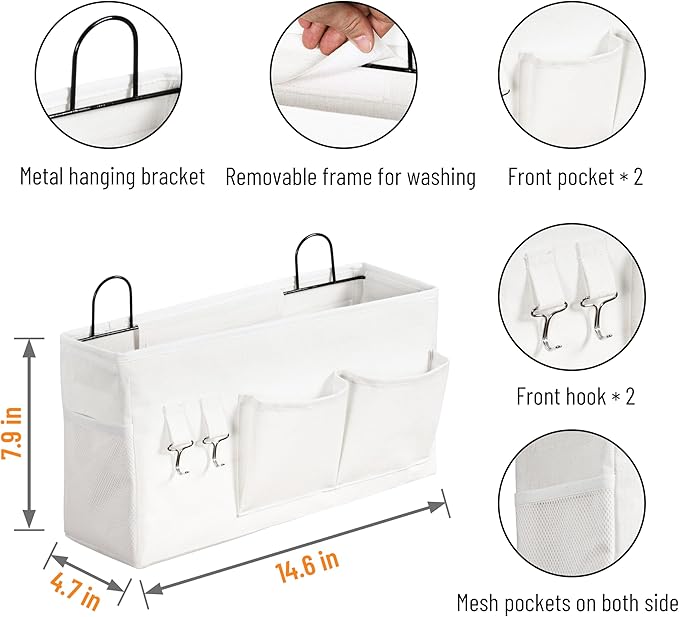 HZZTY BRNY 2pcs Large Wall Hanging Storage Bag, Door Closet Linen Fabric Pockets Organizer, Waterproof Multi Functional for Living Room Bedroom Bathroom Kitchen Office RV Camper with Hooks White
