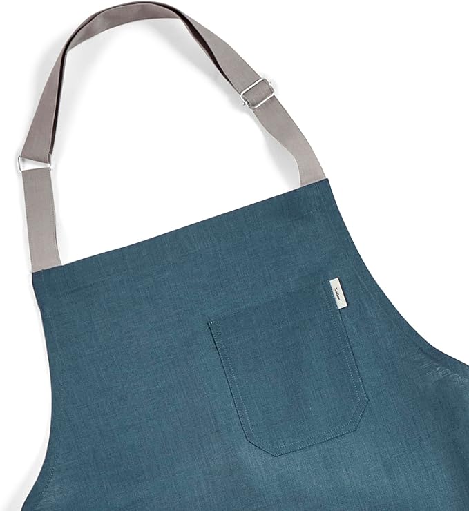 Solino Home Linen Bib Apron for Men & Women - 33 x 30 Inch Kitchen Apron with Front Pockets - Handcrafted from European Flax