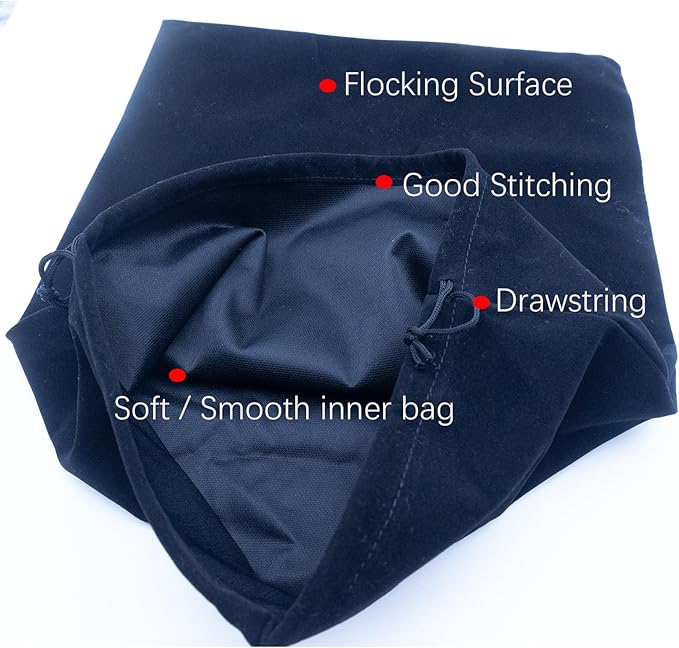 JACUXLSS Large Shoe Bags for Travel Storage, Black Flocking Fabric Organizer for Luggage Suitcase and Shoe Rack, Portable Dust Proof Drawstring Essentials for Men Women GYM Packing
