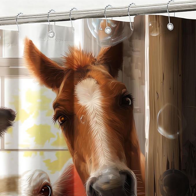 mutakin Cute Animals Shower Curtain Funny Farm Cow Horse Shower Curtains for Bathroom Waterproof Fabric Bath Curtain Decor with Hooks