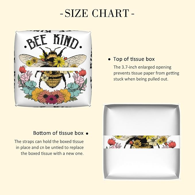 POIUBLE Tissue Box Holder Honey Bee and Flowers Tissue Box Cover Square Leather Tissue Holder Organizer Portable Decorative Facial Paper Case for Home Office Bathroom Vanity Countertop