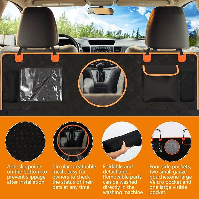 KONNAO Dog Car Seat Cover for Back Seat, Hard Bottom Back Seat Extender for Dogs, Holds 420lbs, Waterproof Pet Hammock Protector, Thick and Durable Dog Seat Cover for Truck, Car, SUV-Black