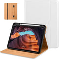 DTTO for iPad (A16) 11th Generation Case 11 Inch 2025, iPad 10th Generation Case 10.9 Inch 2022, Premium Leather Business Folio Stand Cover with Pencil Holder - Auto Wake/Sleep, White