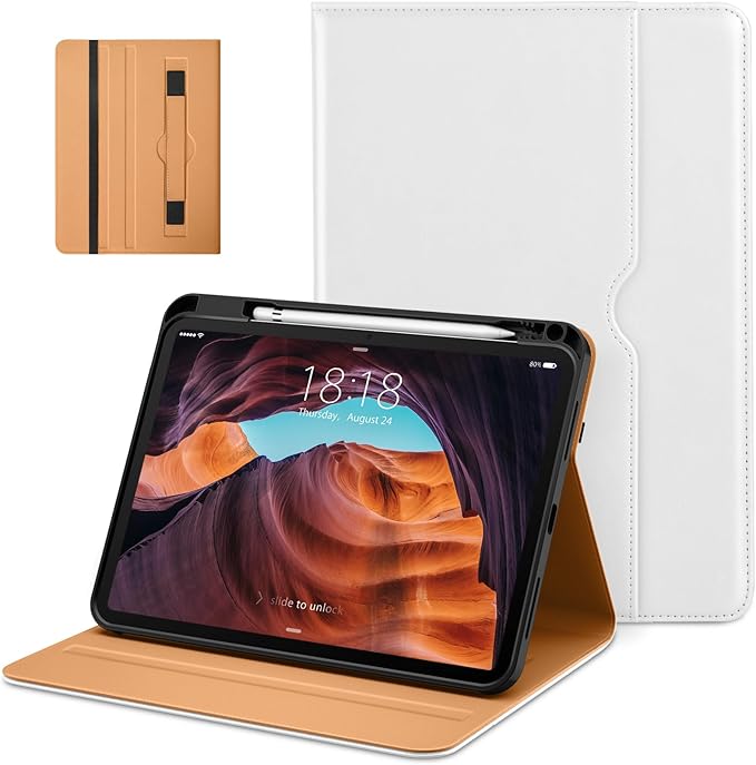 DTTO for iPad (A16) 11th Generation Case 11 Inch 2025, iPad 10th Generation Case 10.9 Inch 2022, Premium Leather Business Folio Stand Cover with Pencil Holder - Auto Wake/Sleep, White