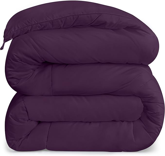 Utopia Bedding Comforters Twin Size, All Season Duvet Insert, Down Alternative Box Stitched Bed Comforter with Corner Tabs, Machine Washable (Plum)