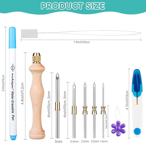 4Pack Punch Needle Kit 1.6mm-2mm-2.5mm-3.5mm-5mm Metal Tubes Adjustable Wooden Punch Needle Tool for Adult Beginner Embroidery Cross Stitching DIY Craft Decoration (Blue)