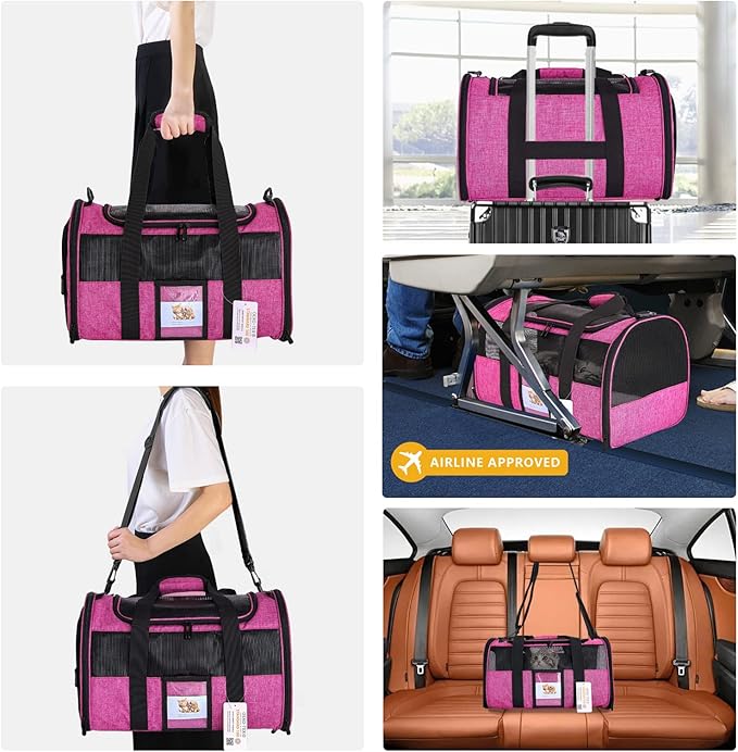SECLATO Cat Carrier for Cats Small Dogs, Kitten,Puppy Pet Carrier for Small Medium Cats Under 15lb, Collapsible Soft Sided TSA Approved Travel Carrier, Red