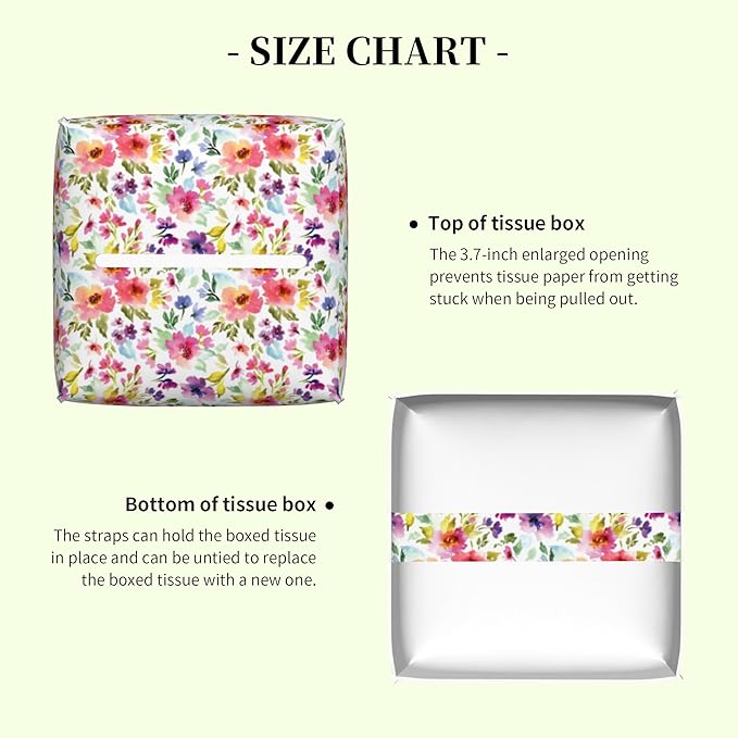 Colorful Flowers Floral Tissue Box Cover Square Leather Tissue Holder Waterproof Facial Paper Organizer Dispenser Cube Paper Cover Case for Home Office Bathroom Vanity Countertop