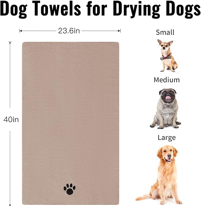 Puomue 3 Pack Microfiber Dog Towels for Drying Dogs, Super Absorbent and Soft Pet Grooming Towel, 40 Inch X 23.6 Inch, Perfect Dog Drying Towels for Large, Medium or Small Dogs, Camel