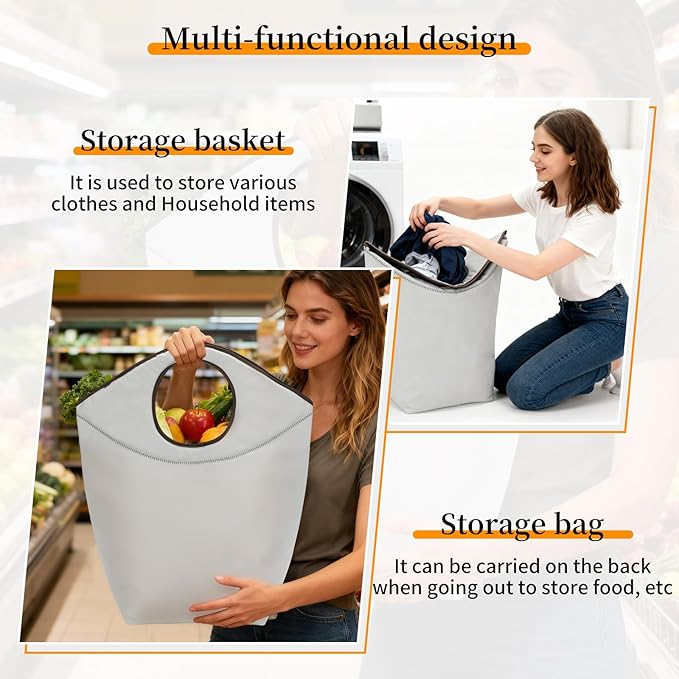 46L Foldable Storage Hamper Bag with Soft Padded Handle, Multi-Purpose Oxford Fabric Laundry Basket, Collapsible Storage Bag for Home, Bedroom, Dormitory, Travel & Outdoor