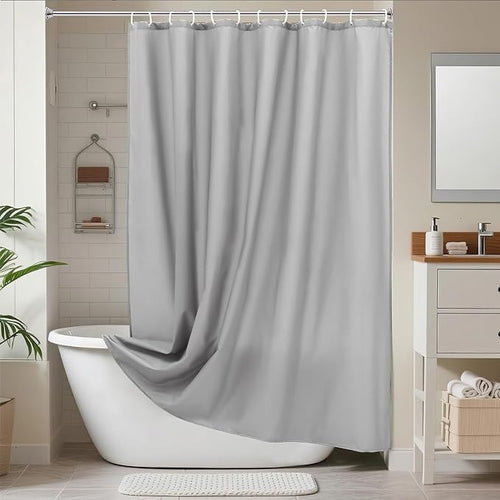 AooHome Hotel Shower Curtain Liner, Fabric Light Grey Shower Curtain with Hooks, Waterproof, 72 x 72 Inch