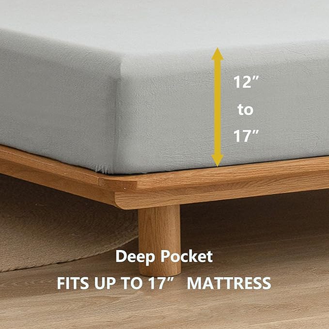 BESTOUCH Sheet Set 100% Washed Cotton Linen Feel Super Soft Comfortable Chic Lightweight 4 Pcs Home Bedding Set Solid Northern Droplet Grey Full