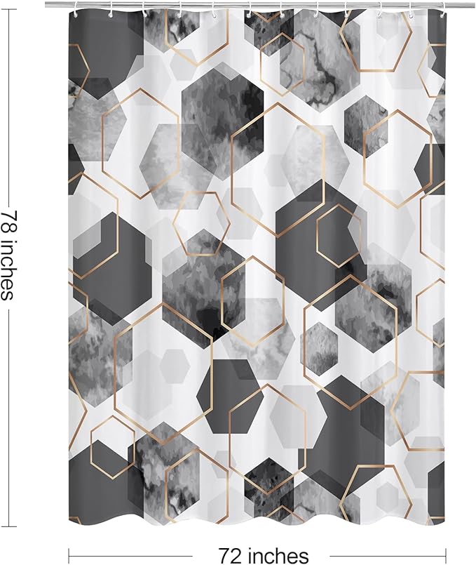 Litabel Modern Long Shower Curtain for Bathroom, Grey Geometric Art Decor Waterproof Bath Curtain, Abstract Fabric Shower Curtain Sets for Home Decor, 72x78 Inch