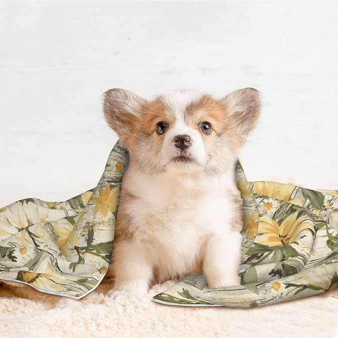 ENSFTF Pet Blanket,Warming Ultra Soft Warming Mat for Indoor Pet Beds & Furniture Reversible Blanket Machine Washable 27.6 * 19.7Inch,Woodgrain Daisy Pattern
