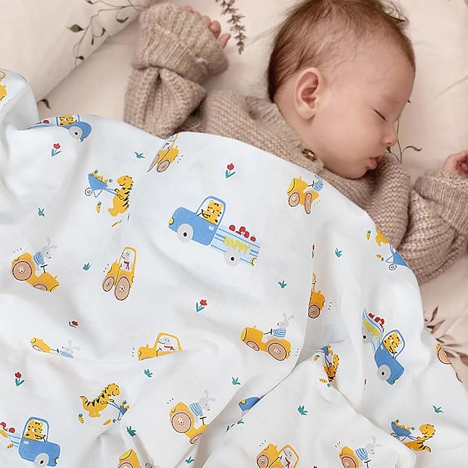 OWLOWLA Muslin Swaddle Blankets for Baby Boys Girls,2 Pack Baby Swaddle Blanket 45x45 Inches,Muslin Cotton Receiving Blanket Wrap for Unisex Newborn(Baby Boy&Dino)