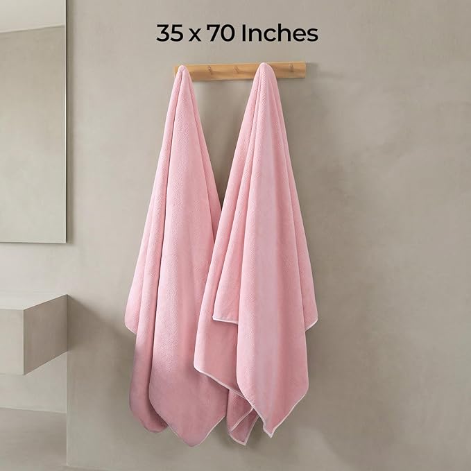 REDKISS 2 Pack Microfiber Extra Large Bath Sheets, 35 x 70 Inches, 670G, Super Soft and Absorbent, Quick Dry Pink Bath Towels, Perfect for Bathroom, Plush Shower Towels for Spa, Gym & Hotel