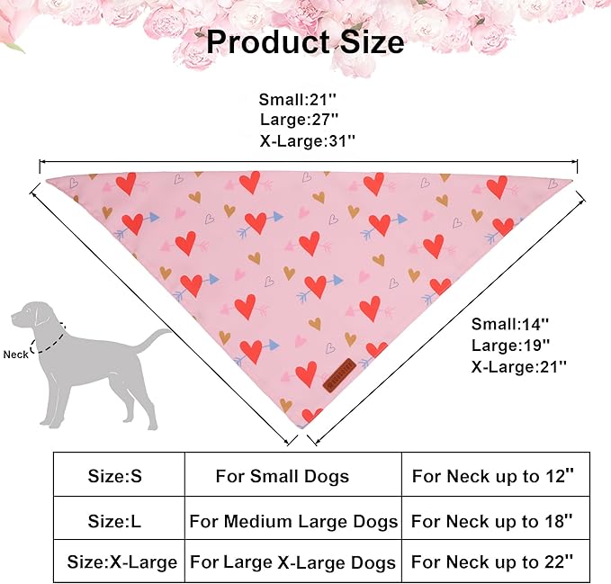 ADOGGYGO Valentine Dog Bandana, Blue Pink Heart Pet Scarf, Premium Durable Fabric, Adjustable Fit Pet Valentine Bandanas for Medium Large Dogs (Large)