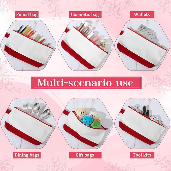 Sanwuta Canvas Tote Bags Bulk with Outer Pocket and Makeup Pouch 18'' Reusable Grocery Bags with Handles for Women Beach DIY