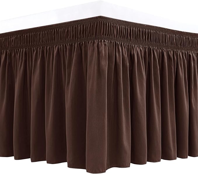 Biscaynebay Wrap Around Bed Skirts for Twin & Twin XL Beds 15" Drop, Brown Adjustable Elastic Dust Ruffles Easy Fit Wrinkle & Fade Resistant Silky Luxurious Fabric Machine Washable