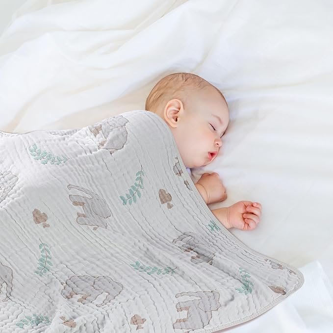 HardNok Ultra Soft Muslin Baby Blanket, A Versatile Swaddle and Bed Blanket for Babies, Toddlers, Boys, and Girls (Forest Elephant 1 Pack).