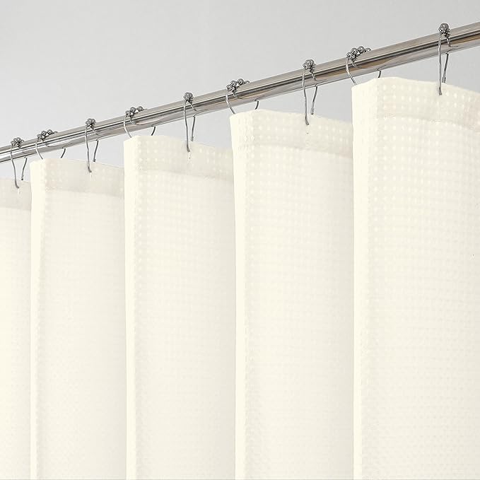 OWENIE Cream Shower Curtain 84 Inches Extra Long, Waffle Weave Heavy Fabric Shower Curtain for Bathroom, Waterproof Soft Hotel Spa Luxury Elegant Bath Curtains, Machine Washable, Cream, 72x84 Inch