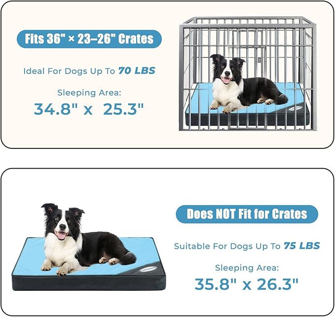 OUPEIWAWA Orthopedic Outdoor Waterproof Dog Beds for Medium Dogs, Washable Pet Bed with Egg Crate Foam Pet Bed Mat for Crate and Removable Oxford Fabric Cover,36"x 26", Blue