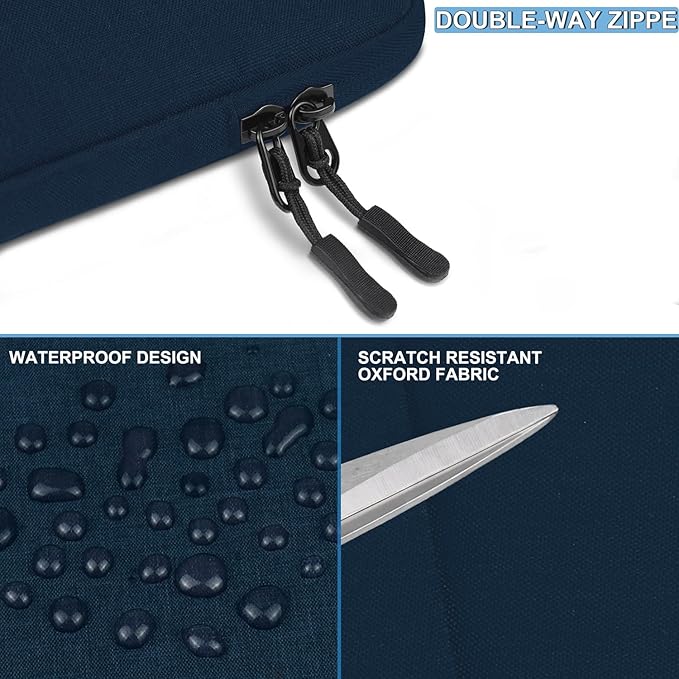 15.6 inch Laptop Sleeve Case, Shockproof Protective Computer Sleeve Cover with Accessories Pocket, Water Resistant Traveling Carrying Laptop Bag Compatible for MacBook Dell HP Acer Lenovo, Dark Blue