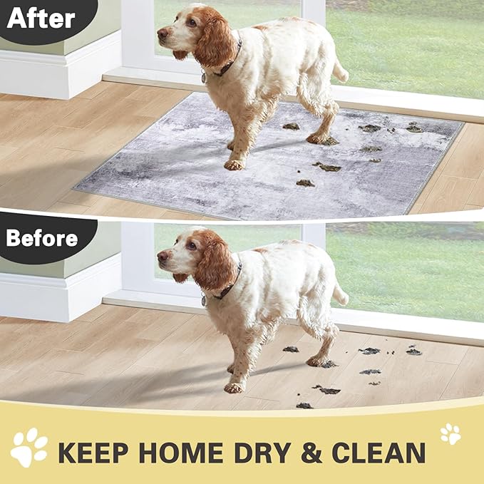 COMSLE Door Mat, Front Door Mat Indoor for Entrance Faux Wool Absorbent Non Slip Modern Throw Rug for Entryway Hallway Muddy Paws - Pet Friendly, 20x32 Inches,Modern Gray Machine Washable