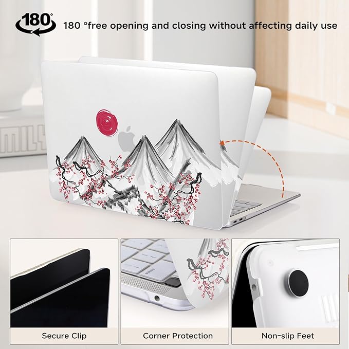 BYCeKe Compatible with MacBook Air 13.6 inch Case 2022-2025 M4 A3240 M3 A3113 M2 A2681,Sunset&Moutain for Mac Air13 M4 Pattern Plastic Hard Shell&Keyboard Cover for Air 13.6 Print,Abstract Mountain
