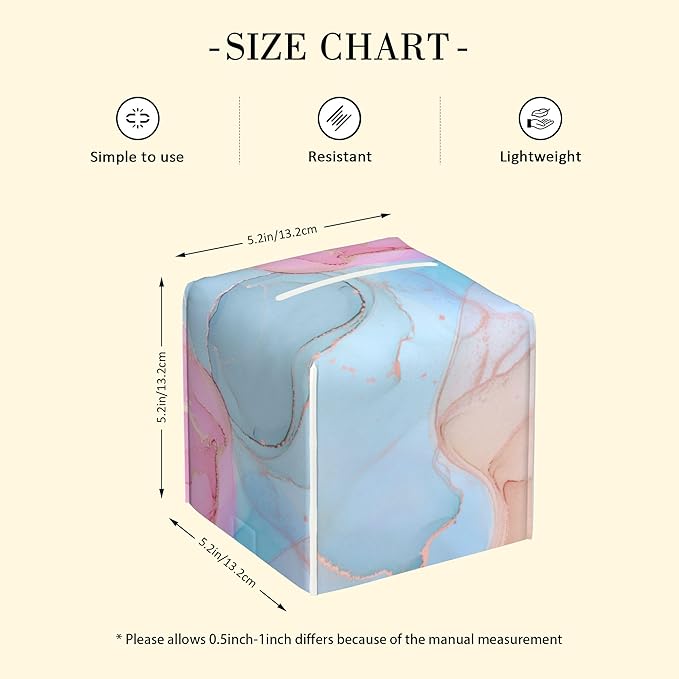 POIUBLE Fluid Art Tissue Box Holder Pink and Blue Marble Tissue Box Cover Square Leather Tissue Holder Organizer Portable Decorative Facial Paper Case for Home Office Bathroom Vanity Countertop