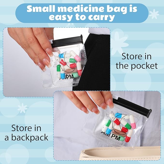 24 Pieces Pill Pouch Bags Zippered Pill Pouch Set Reusable Translucent Medicine Organizer Self Sealing Medicine Bag Travel Plastic Pill Bags with Slide Lock Pill Baggies for Pills (Black, Clear)